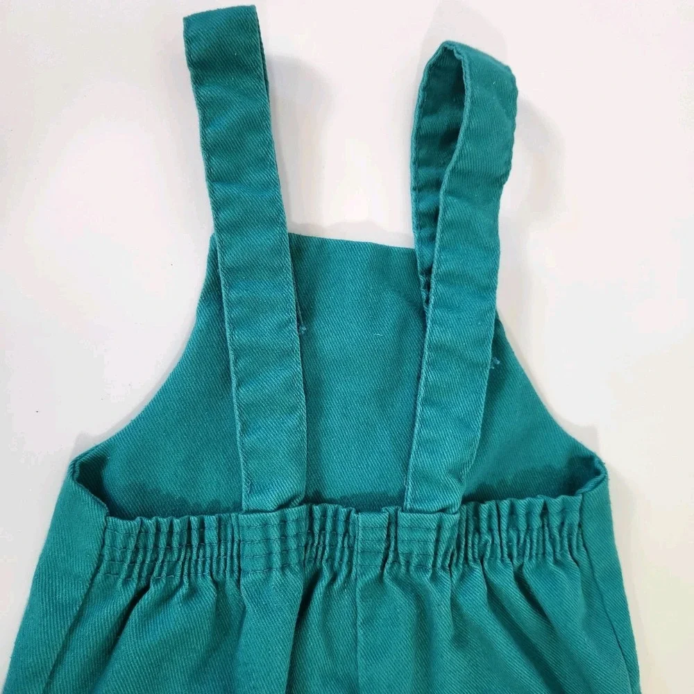Vintage 80s Krazy Kritters Overalls Girls Size 2 Dinosaur Applique Teal Pink USA